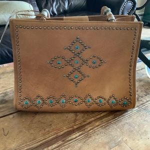 Scully Western Leather Handbag Turquoise & Stud Cross design NWT braided handles
